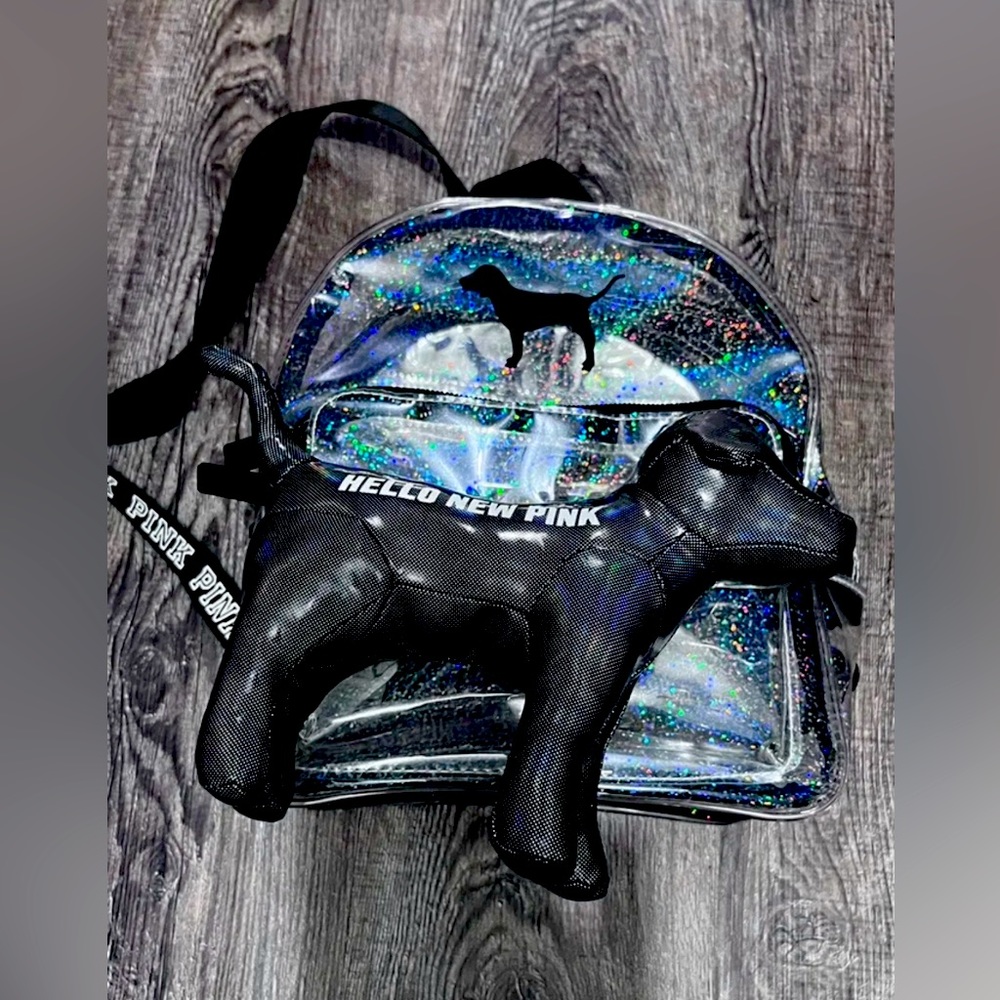 Victorias Secret PINK holographic backpack with collectible dog plush